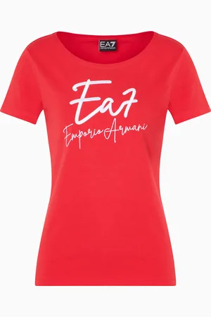 EA7 Camiseta de cuello de barco de algodón elástico Logo Series