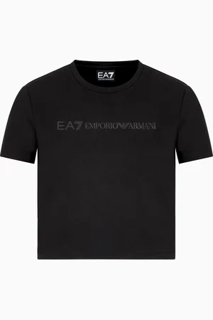 EA7 Camiseta de cuello redondo de punto de algodón elástico