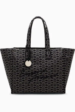 Emporio Armani Bolso shopper grande en lona de tejido jacquard con monograma integral