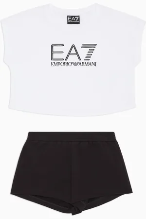 EA7 Conjunto de camiseta y pantalones cortos de algodón Logo Series Girl