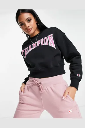 Champion Sudadera negra de corte cuadrado con logo grande de