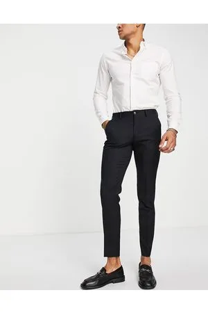 JACK & JONES Pantalones de traje negros de corte slim de mezcla de lana elástica de Premium