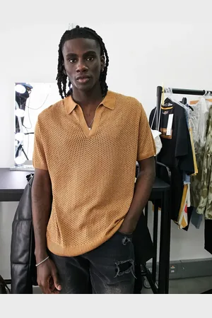 Topman Polo con solapas de punto de malla de -Marrón