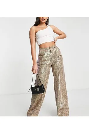 Pantalones capri de efecto cuero marrón con estampado de leopardo de  Missguided 