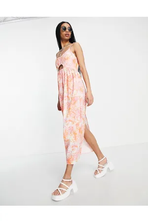 Topshop Vestido midi con aberturas y bajo ovalado de popelina de