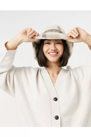 ASOS Mujer Sombreros - Sombrero de pescador a cuadros con vuelta de borreguito de
