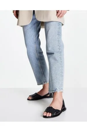 ASOS Sandalias negras planas con diseño entretejido de cuero Francis de