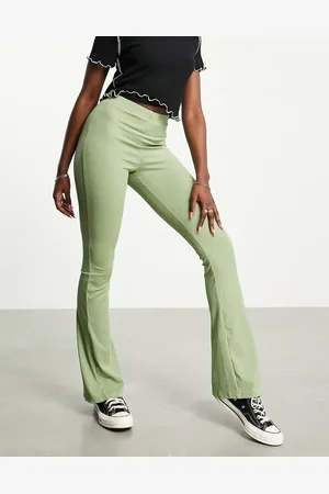 Topshop Pantalones color de corte pitillo acampanado de canalé de -Verde