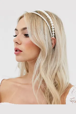 DesignB London Diadema de doble hilera con perlas de -Blanco