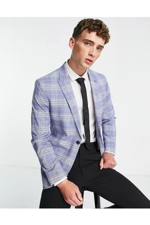 Ben Sherman Chaqueta de traje a cuadros azules entallada de