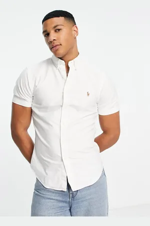 Ralph Lauren Camisa Oxford blanca de corte slim y manga corta con logo de