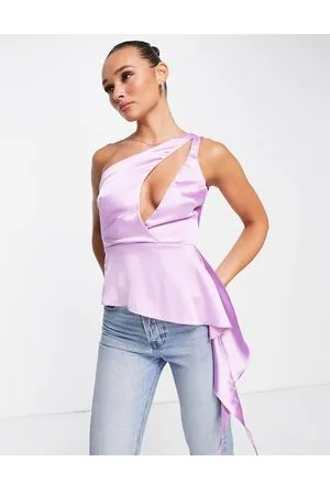 ASOS Top asimétrico con diseño de tirantes y aberturas de -Morado