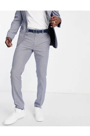 Topman Pantalones de traje a cuadros azules de corte pitillo de