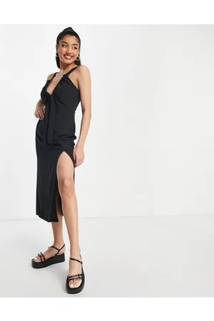 Abercrombie & Fitch Vestido lencero midi con cuello fruncido de