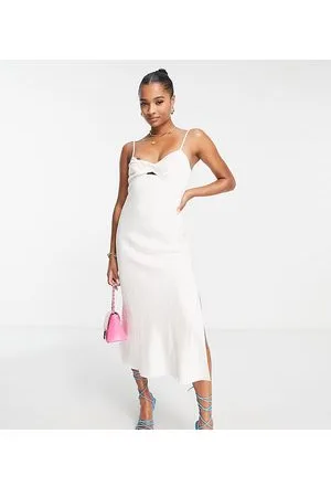 Forever New Vestido midi color con abertura de -Blanco