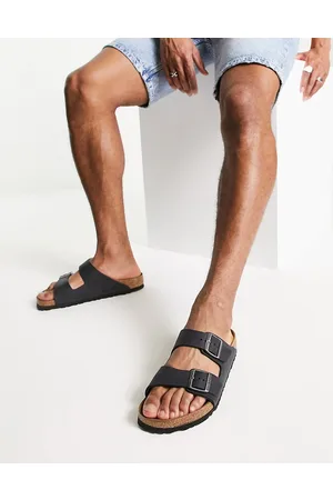 Birkenstock Sandalias negras de cuero engrasado Arizona de