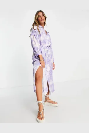 In wear Vestido camisero lila vaporoso con estampado gráfico de -Multicolor