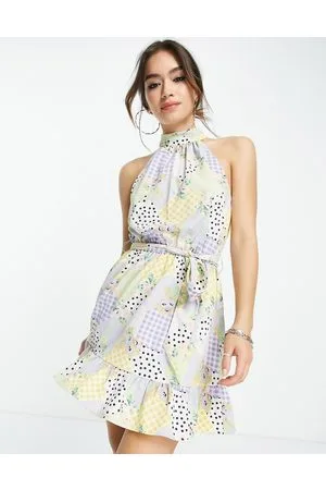 ASOS Vestido corto con , cuello halter y cinturón de -Multicolor