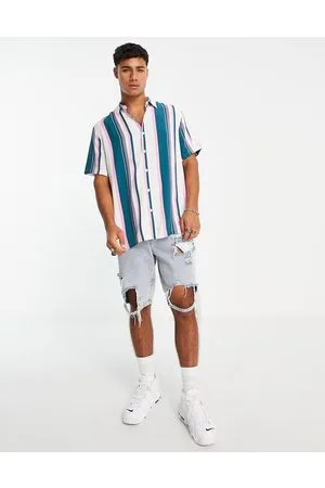 ASOS Camisa blanca y cerceta a rayas holgada de -Blanco