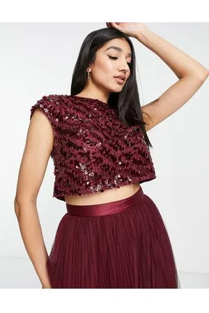 ASOS Top de dama de honor color con lazada en la espalda de lentejuelas de (parte de un conjunto)-Rojo