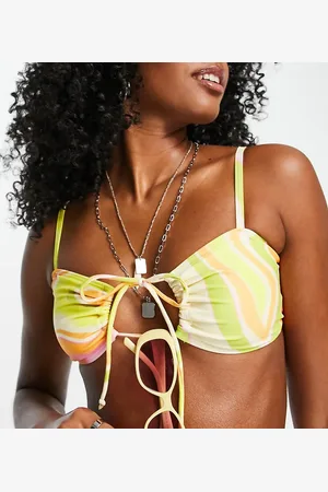Reclaimed Top de bikini color limón con estampado ondulado de Inspired-Multicolor
