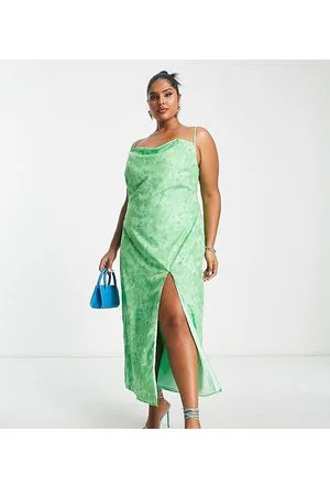 Pretty Lavish Vestido lencero largo verde con estampado floral abstracto Keisha de