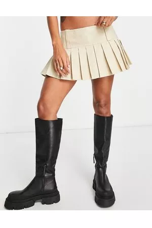 Topshop Minifalda color plisada de talle bajo de -Beis neutro