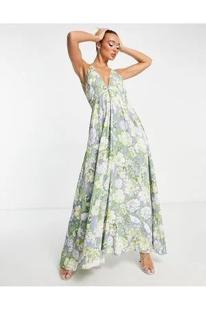 ASOS Vestido largo de tirantes con estampado floral de satén de