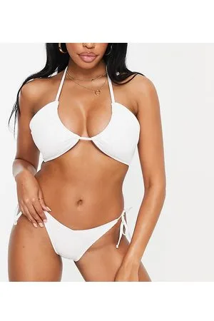 Ivory Rose Top de bikini de copas grandes triangular con diseño invertido de canalé Mix & Match de