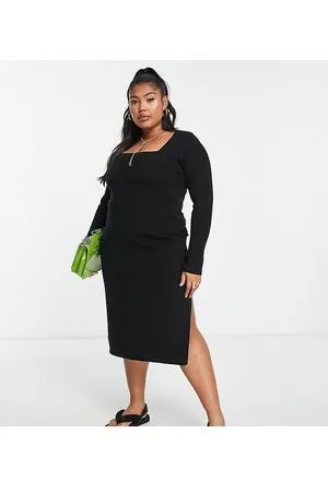 ASOS Vestido midi con escote cuadrado de punto de ASOS DESIGN Curve