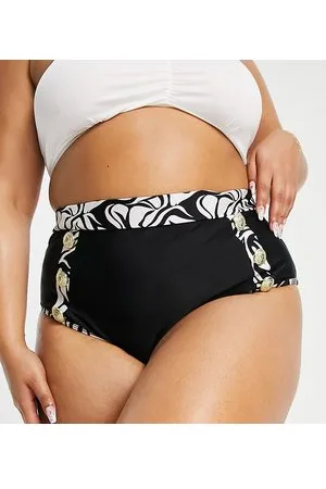River Island Braguitas de bikini negras con ribetes con estampado de cebra y botones de