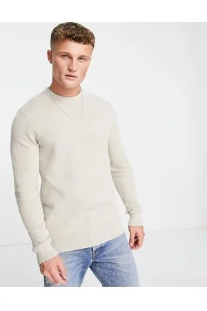 Only & Sons Jersey beis con cuello redondo de punto acanalado premium de -Beis neutro