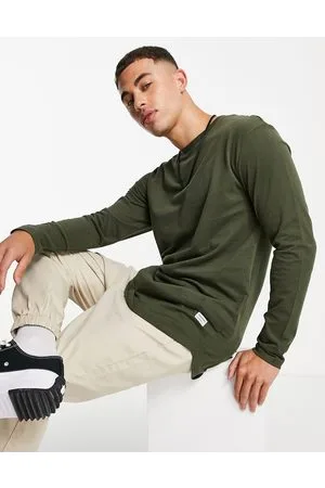 JACK & JONES Top caqui de manga larga con bajo curvado de algodón de Essentials - KHAKI-Verde