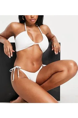 Ivory Rose Braguitas de bikini blancas con detalle de tiras de canalé Mix & Match de