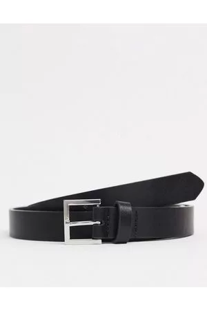 ASOS Cinturón de vestir estrecho de cuero sintético con hebilla plateada de