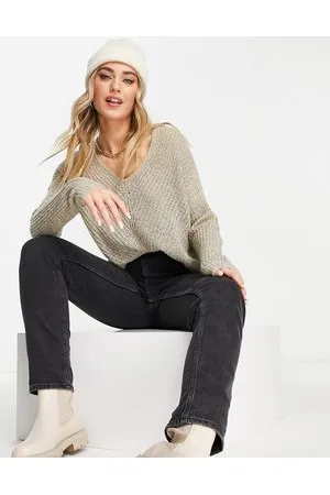 JDY Jersey con cuello de pico de punto ligero de - neutro
