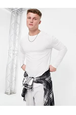 JACK & JONES Top de manga larga con bajo curvado de algodón de Essentials - WHITE