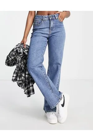 Object Pantalones vaqueros anchos de algodón con lavado azul medio - AZUL