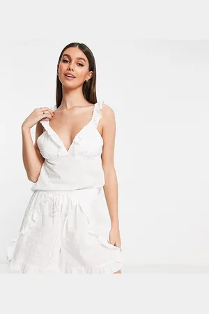 VERO MODA Pijama con detalle de volantes de plumeti de algodón de
