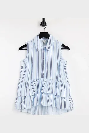 River Island Camisa sin mangas a rayas con volante en el bajo de