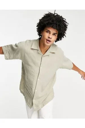 Weekday Camisa color extragrande de manga corta de lino Coffee de -Beis neutro