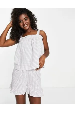 JDY Top color crema a cuadros de corte amplio con tirantes anudados y acabado texturizado de (parte de un conjunto)-Gris