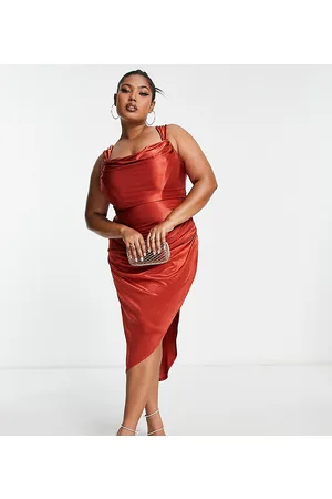 ASOS Vestido midi color óxido con corsé y diseño drapeado de satén de ASOS DESIGN Curve-Multicolor