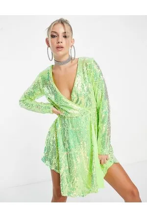 Collective The Label Vestido verde cruzado de lentejuelas exclusivo de