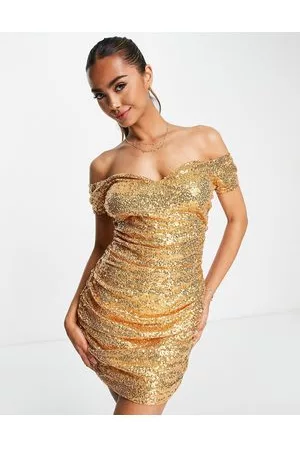 In The Style Vestido corto con escote Bardot de lentejuelas exclusivo de
