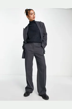 VERO MODA Pantalones grises de corte sartorial y pernera ancha con patrón de espiga de (parte de un conjunto)