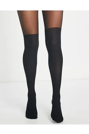 VERO MODA Medias negras con diseño efecto calzas de