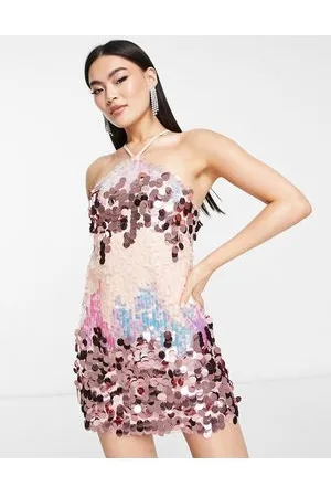 Jaded Rose Vestido corto con cuello halter de lentejuelas de