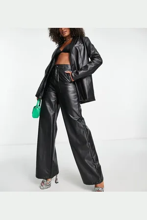 Extro & Vert Tall Pantalones negros de pernera ancha de cuero sintético de