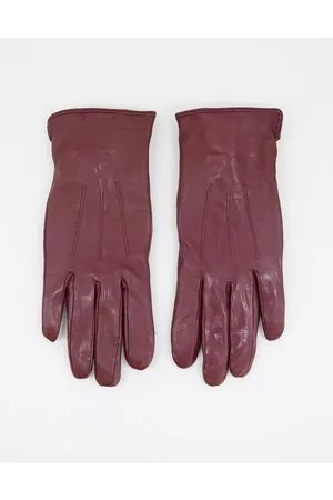 Barneys Originals Guantes de cuero auténtico con detalle compatible para pantalla táctil en rojo de Barney's Originals